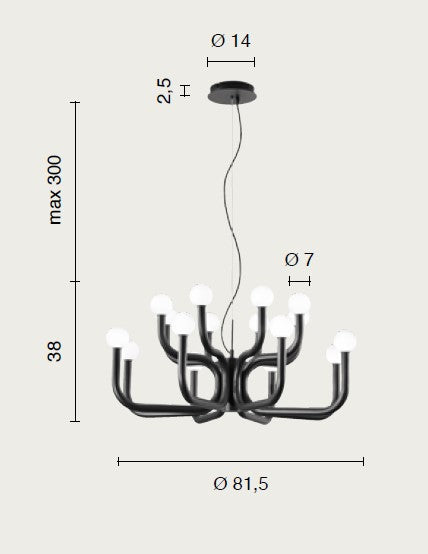 SOSPENSIONE DERBY COLORE NERO 16 LUCI ATTACCO G9 CON SFERE OPALI