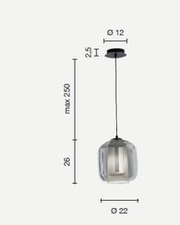 SOSPENSIONE BONNIE 2 VETRO TRASPARENTE 1 LUCE ATTACCO E27 D.22CM H.26CM