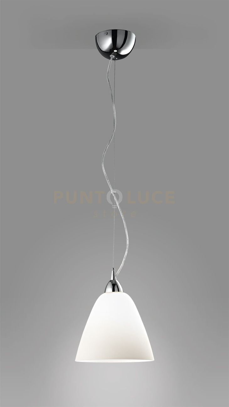 DOME Sospensione 1 luce cromo lucido con vetro bianco soffiato attacco E27