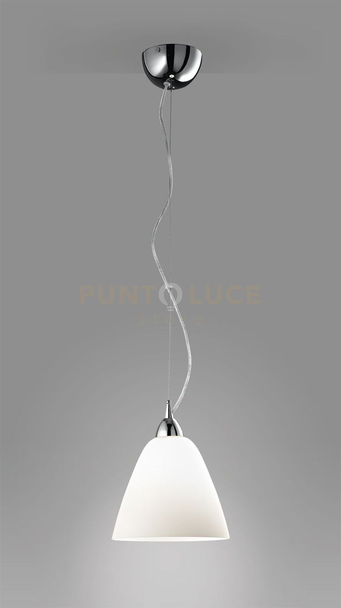 DOME Sospensione 1 luce cromo lucido con vetro bianco soffiato attacco E27