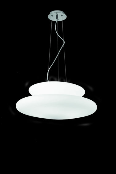 SOSPENSIONE PAGODA D.60CM 5+2 LUCI ATTACCO E27 ALTEZZA 25CM MAX 100CM CROMO E BIANCO