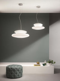 SOSPENSIONE PAGODA D.60CM 5+2 LUCI ATTACCO E27 ALTEZZA 25CM MAX 100CM CROMO E BIANCO