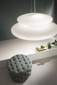 SOSPENSIONE PAGODA D.60CM 5+2 LUCI ATTACCO E27 ALTEZZA 25CM MAX 100CM CROMO E BIANCO