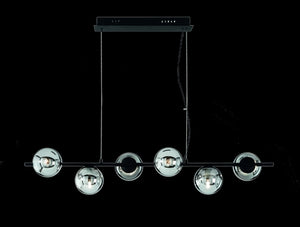 SOSPENSIONE MONILE 6 LUCI ATTACCO E14 NERO E VETRI FUME' L.120CM