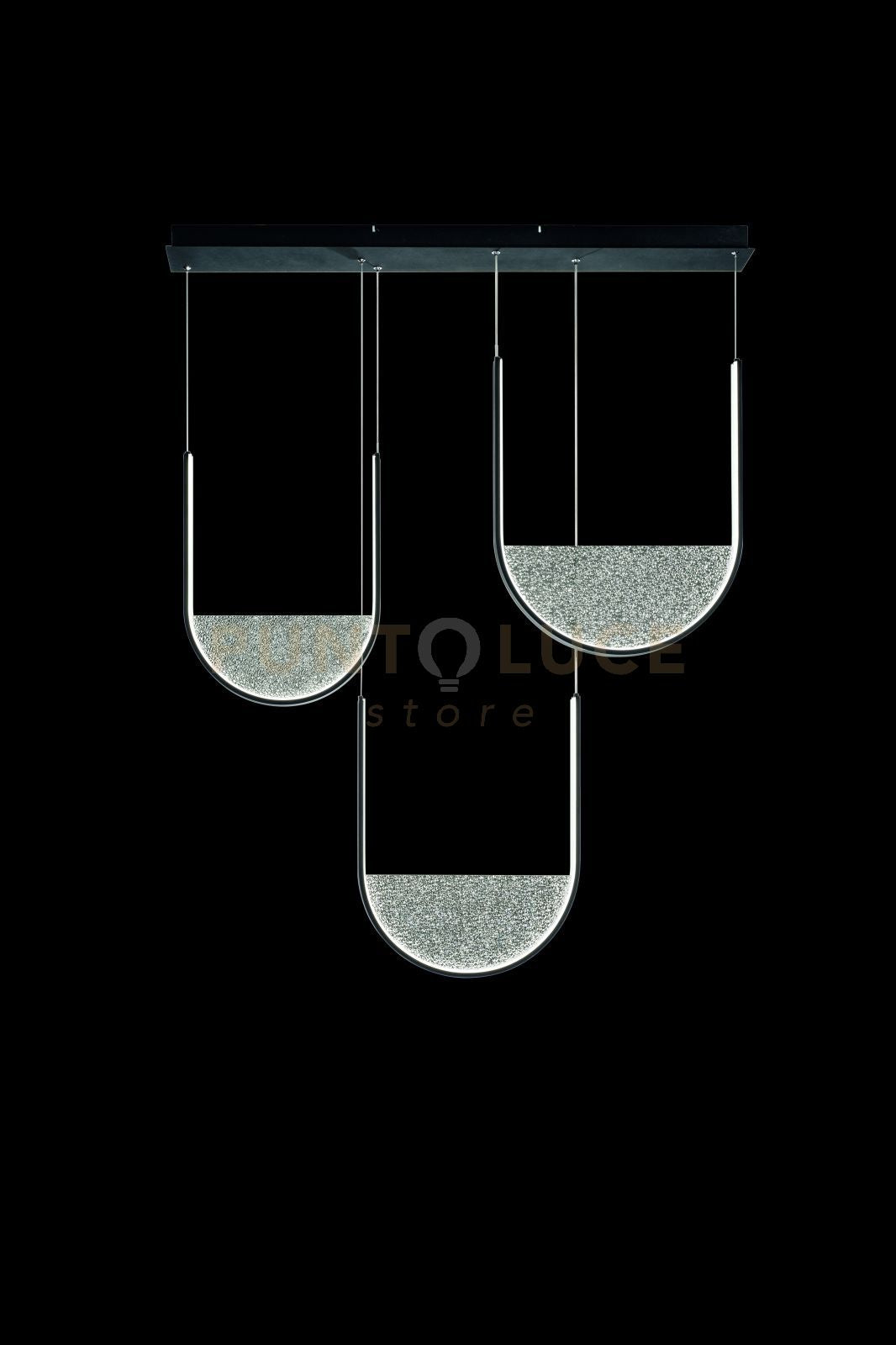 SOSPENSIONE LOTUS 3 NERO CON VETRO FUME'  L.40+44+36CM  LED 3000K 4200LM 70W DIMMERABILE BASE RETTANGOLARE