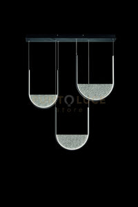 SOSPENSIONE LOTUS 3 NERO CON VETRO FUME'  L.40+44+36CM  LED 3000K 4200LM 70W DIMMERABILE BASE RETTANGOLARE