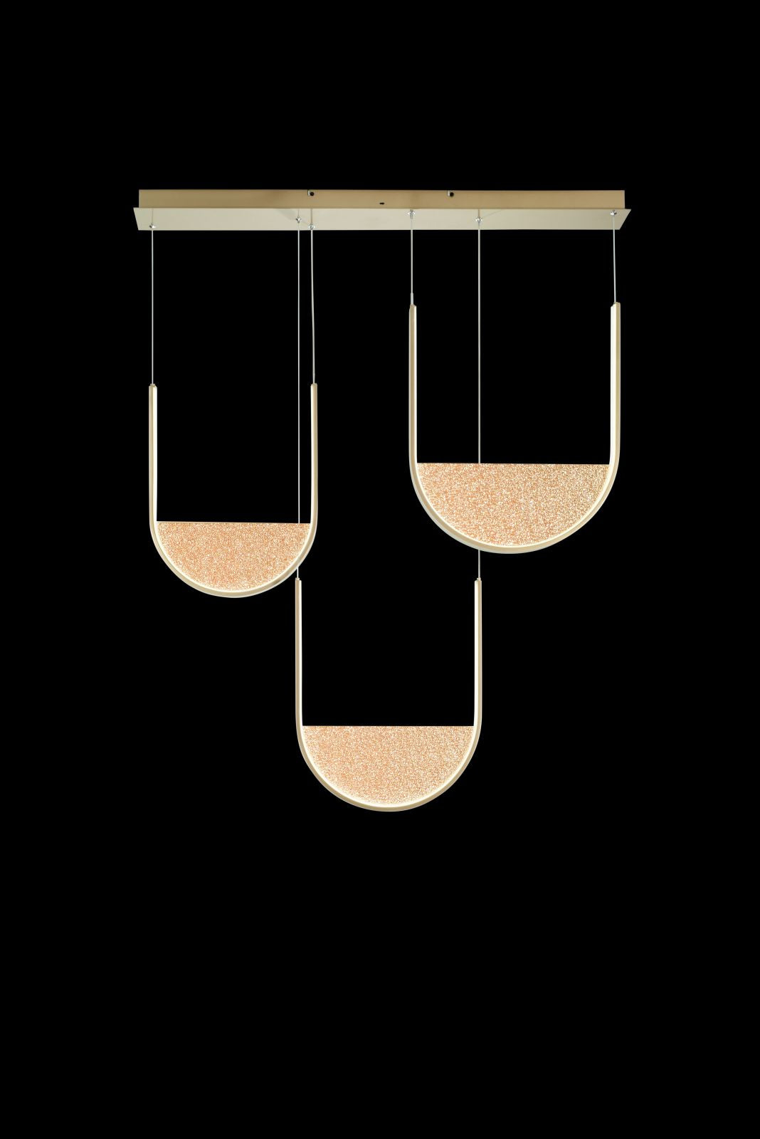 SOSPENSIONE LOTUS 3 ORO CON VETRO AMBRA L.40+44+36CM LED 3000K 4200LM 70W DIMMERABILE BASE RETTANGOLARE