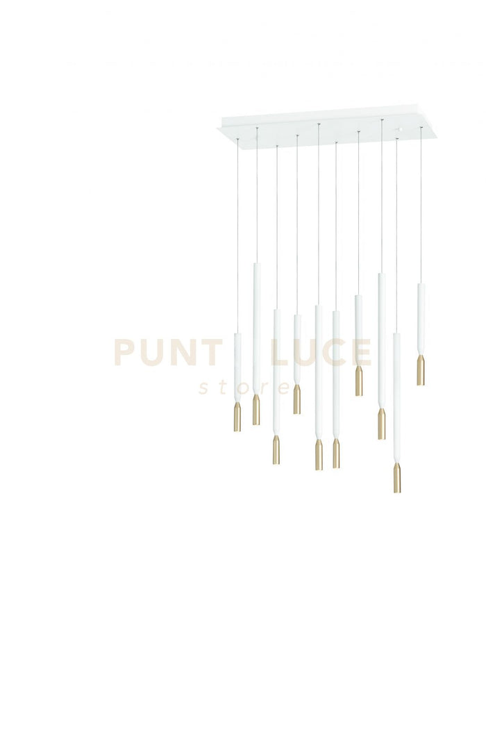 SOSPENSIONE MULTIPLA TUBIC 10 BIANCO ORO 3000k 4760lm 70w DIMMERABILE BASE RETTANGOLARE