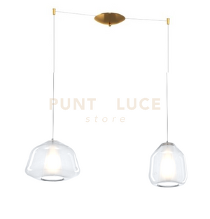 SOSPENSIONE OTTONE SAT. 2 LUCI SPOSTABILE VETRI ALPHA + BETA TRASPARENTI 1176OS-S2 S AB-TR