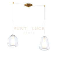 SOSPENSIONE OTTONE SAT. 2 LUCI SPOSTABILE VETRI BETA + GAMMA TRASPARENTI 1176OS-S2 S BG-TR