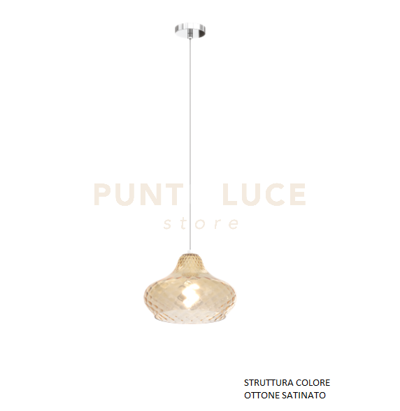 SOSPENSIONE OTTONE SATINATO 1 LUCE VETRO PICCOLO AMBRA 1191OS-SP-AM