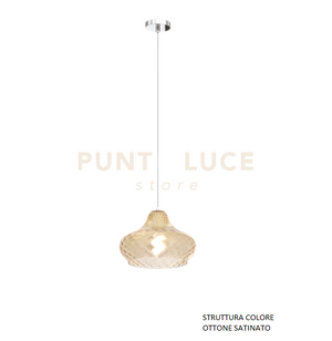 SOSPENSIONE OTTONE SATINATO 1 LUCE VETRO PICCOLO AMBRA 1191OS-SP-AM