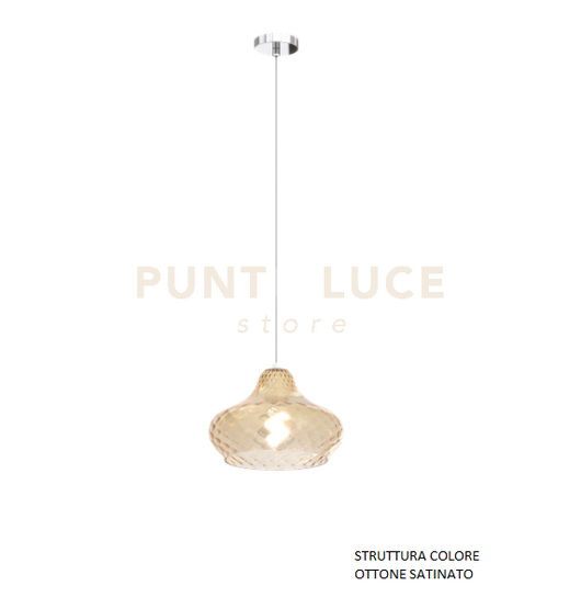SOSPENSIONE OTTONE SATINATO 1 LUCE VETRO PICCOLO AMBRA 1191OS-SP-AM