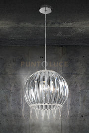 SLICE Sospensione 1 luce paralume spicchi acrilico trasparente montatura cromo d.30cm attacco E27