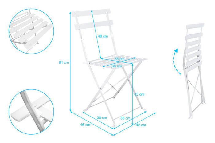 Sedia pieghevole da giardino in metallo, sedia richiudibile mod. Amalfi (2 pz.) Colore: Bianco SP08AM