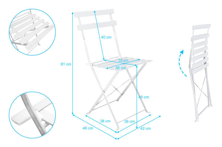 Sedia pieghevole da giardino in metallo, sedia richiudibile mod. Amalfi (2 pz.) Colore: Bianco SP08AM