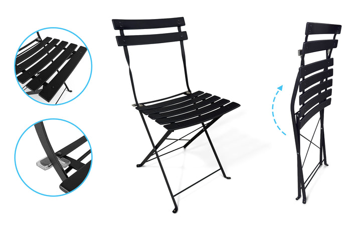 Sedia pieghevole da giardino in metallo, sedia richiudibile mod. Amalfi (2 pz.) Colore: Nero SP10AM