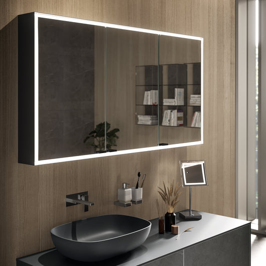 Inda - Specchio contenitore esterno 3 ante Quattro+ Evo 158,5x82 grigia