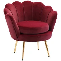 Poltrona a Conchiglia, Poltroncina Vintage, Poltroncina da Camera e Salotto, Design Elegante, con Schienale Alto, 76x67x74cm, Rosso Scuro