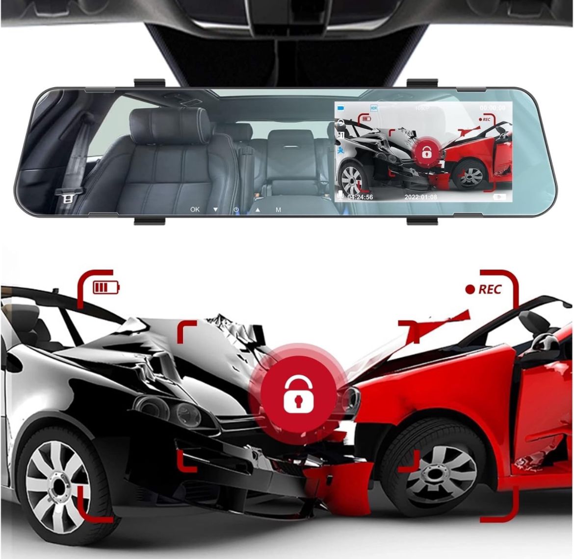 SPECCHIETTO FRONTALE MONITOR DVR REGISTRA VIDEO TELECAMERA FULL HD 1080