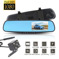 SPECCHIETTO RETROVISORE DVR 4.3" FULL HD MONITOR TF CAMERA ANTERIORE POSTERIORE