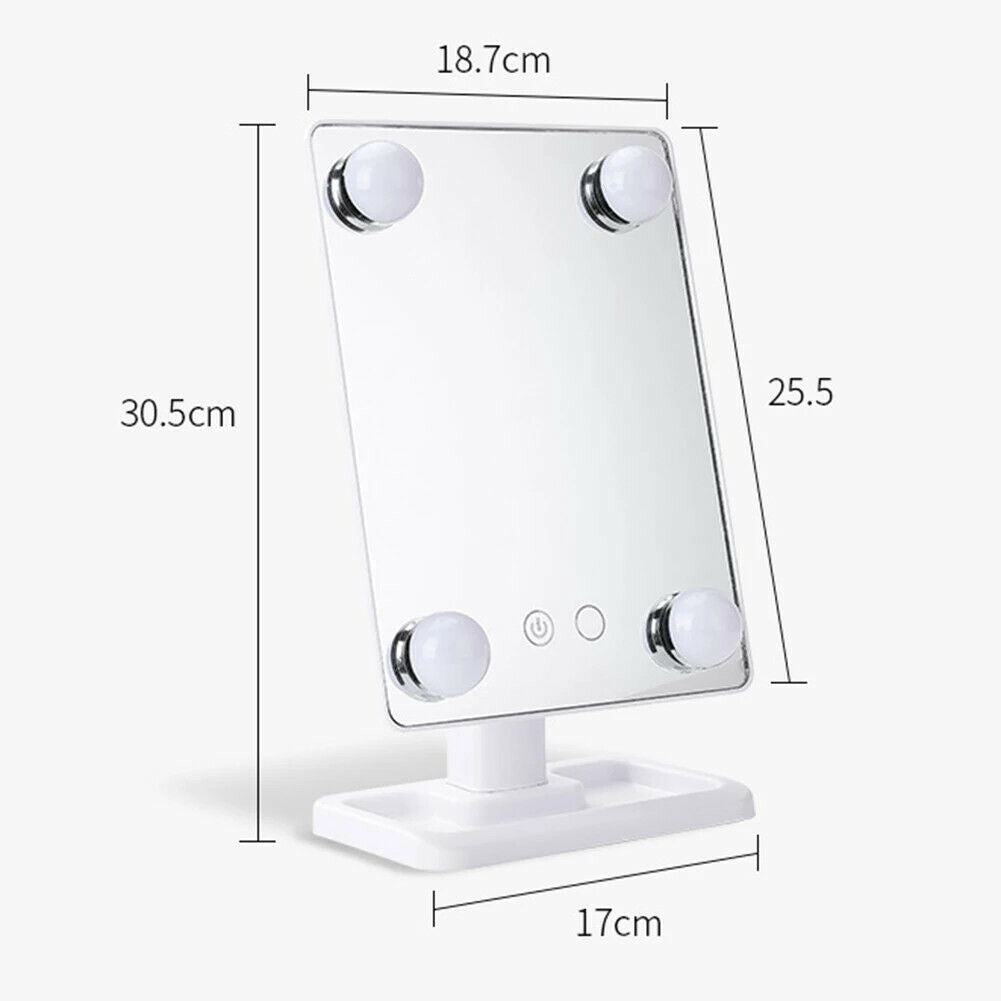SPECCHIO DA TRUCCO ILLUMINATO 4 LUCI A LED PORTATILE TRUCCO BELLEZZA DA TAVOLO
