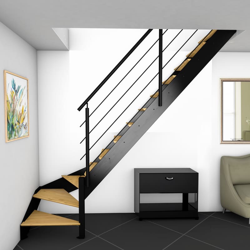 SPECTRA - Scala a chiocciola diritta con LED integrati, nera con balaustra