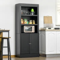 Credenza Cucina in Legno con Ripiani e Armadietto 2 Ante con Mensole Regolabili, 74.6x35.5x182.5cm