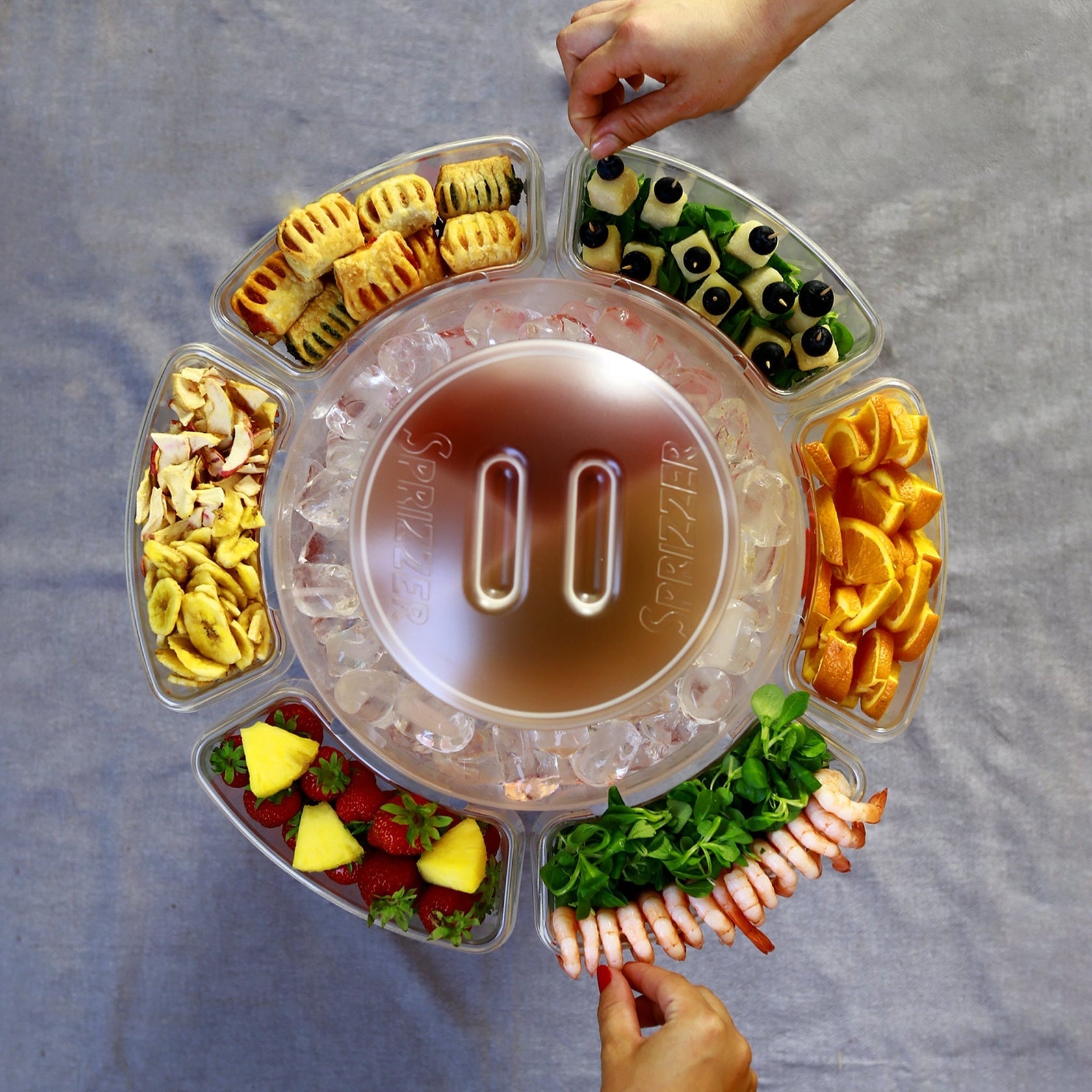 SPRIZZER Set 2 vaschette trasparenti in plastica agganciabili al serbatoio ideali per snack olive arance e stuzzichini durante aperitivi picnic e feste - SPRIZZER-APERIBOX