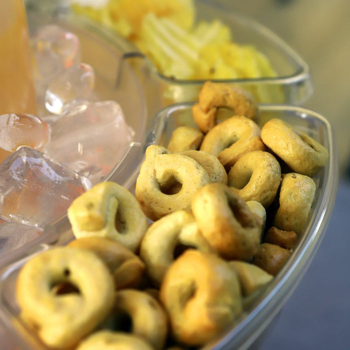 SPRIZZER Set 6 vaschette trasparenti in plastica agganciabili per snack e stuzzichini, ideali per aperitivi e picnic - Modello SPRIZZER-6-VASCHETTE