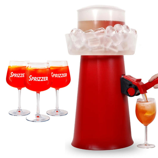 SPRIZZER Kit Aperitivo in Plastica Rosso con 3 Bicchieri - Set Completo per Aperitivi Freschi e Frizzanti, Design Italiano, Codice SPRIZZER-ROSSO-3-BICCHIERI