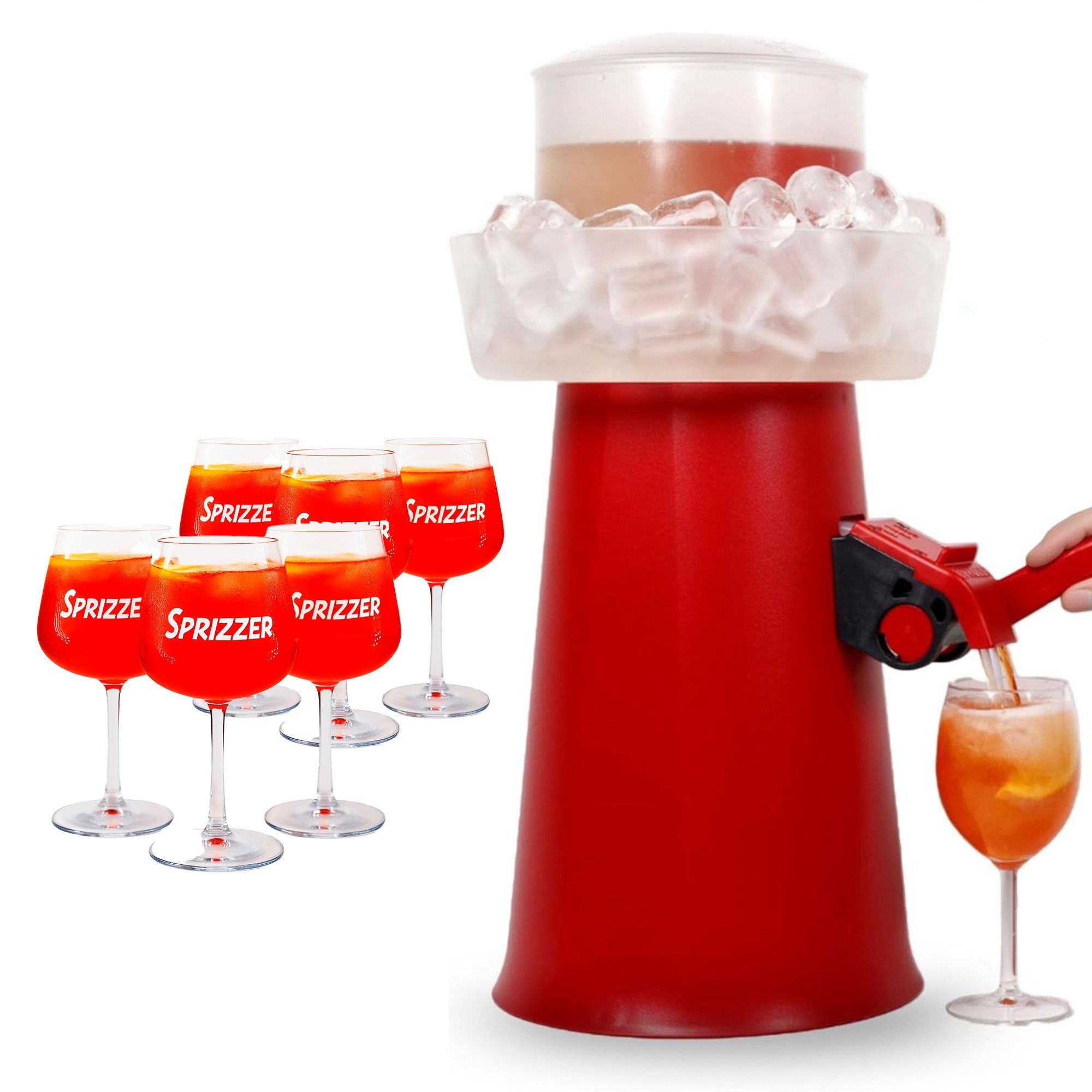 SPRIZZER Kit Sprizzer Rosso in plastica con 6 bicchieri per aperitivi, colore rosso brillante, design italiano funzionale e resistente, modello SPRIZZER-ROSSO-6-BICCHIERI