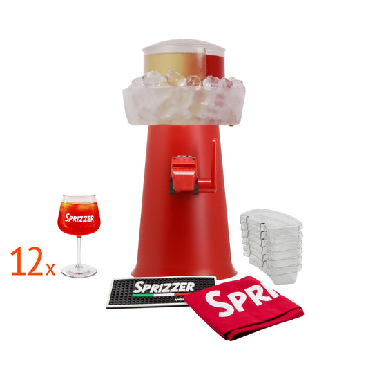 SPRIZZER Kit Completo Sprizzer Rosso in Plastica con Macchina Sprizzer, 12 Bicchieri, Sacca, 6 Vaschette Aperibox e Tappetino – Set Aperitivo Pratico e Funzionale SPRIZZER-ROSSO-KIT-COMPLETO