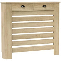 Copri-radiatore cache radiatore griglia a listelli orizzontali con 2 cassetti in legno 111l x 19P x 95,5H cm rovere