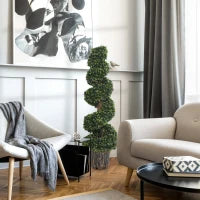 Set 2 Piante Artificiali di Bosso a Spirale per Interni ed Esterni con Vaso, Ø32x120 cm, Verde