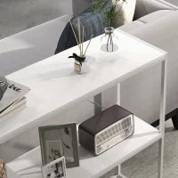 Tavolo Consolle da Ingresso con Ripiano Aperto, in Acciaio e Truciolato, 100x30x87 cm, Bianco