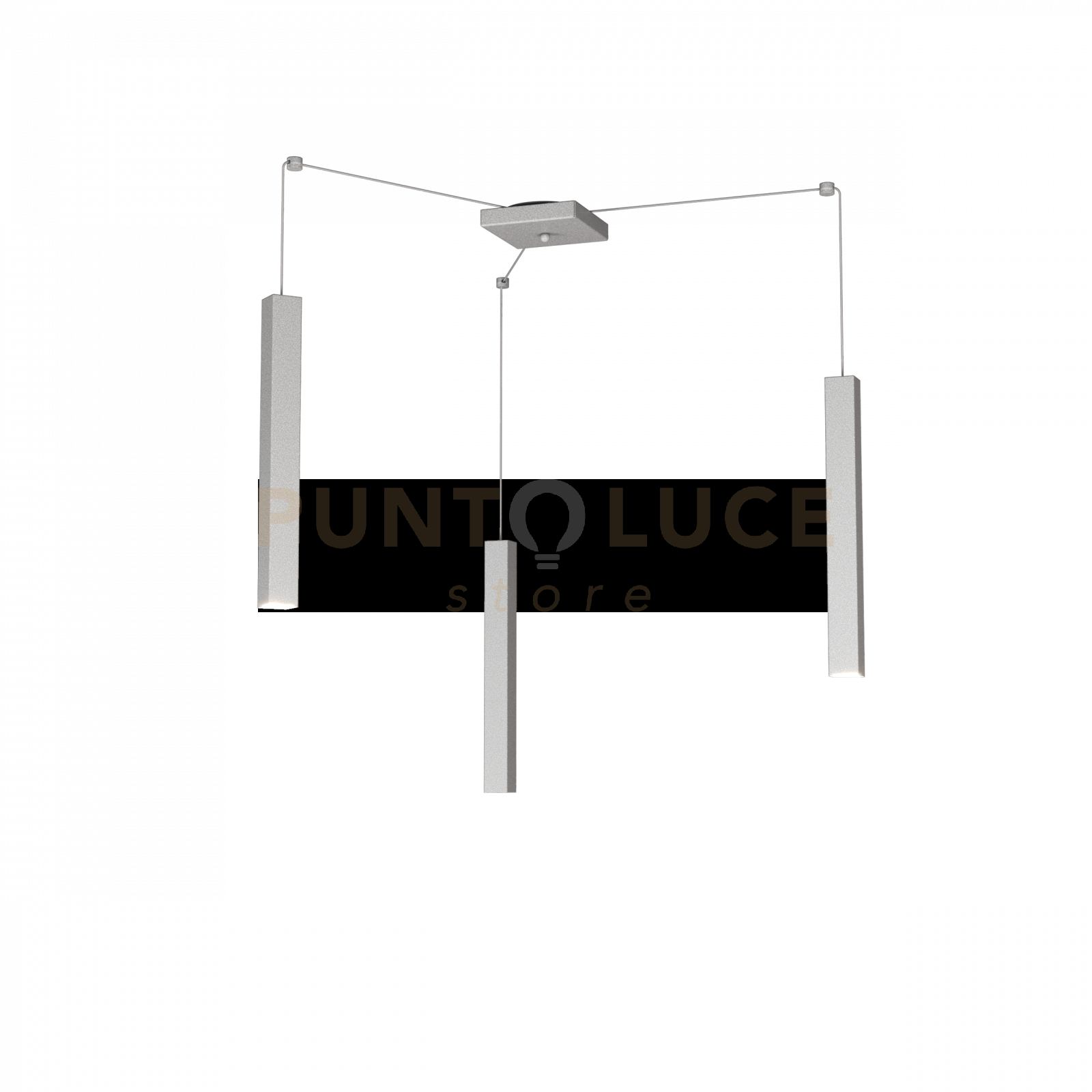 SQUARE TUBE SOSPENSIONE 3 LUCI GRIGIO CAVO CM.250 CON BASE 1173-S3-GR
