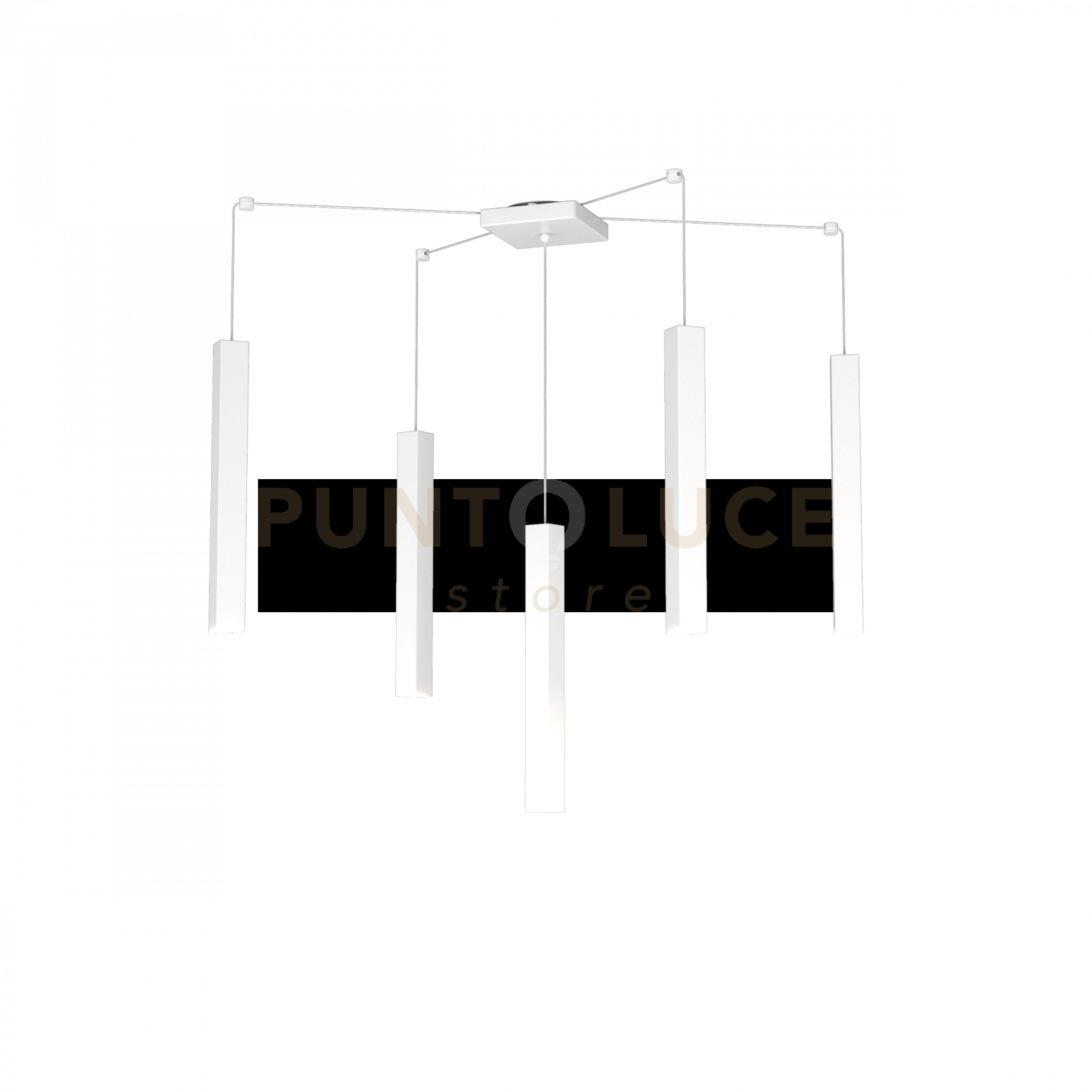 SQUARE TUBE SOSPENSIONE 5 LUCI BIANCO CAVO CM.250 CON BASE 1173-S5-BI