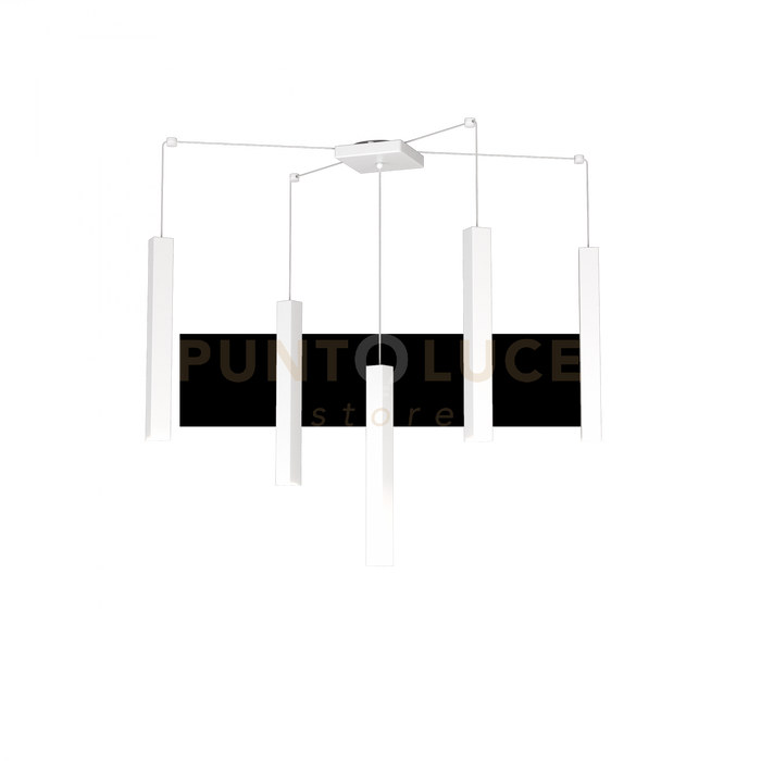 SQUARE TUBE SOSPENSIONE 5 LUCI BIANCO CAVO CM.250 CON BASE 1173-S5-BI
