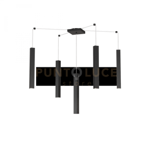 SQUARE TUBE SOSPENSIONE 5 LUCI NERO CAVO CM.250 CON BASE 1173-S5-NE