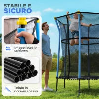 Tappeto Elastico per Bambini con Ingresso a Cerniera e Pali Imbottiti, in Acciaio, PP e EPE, Ø163.5x190 cm, Blu