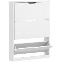 Scarpiera Slim a 3 Cassetti Ribaltabili con Intaglio Inferiore, in Legno, 80x17x108 cm, Bianco