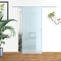 Porte Scorrevoli in Vetro Satinato da Interni con Binario B3 in Alluminio per Bagno Cucina Studio 205x90x0,8cm