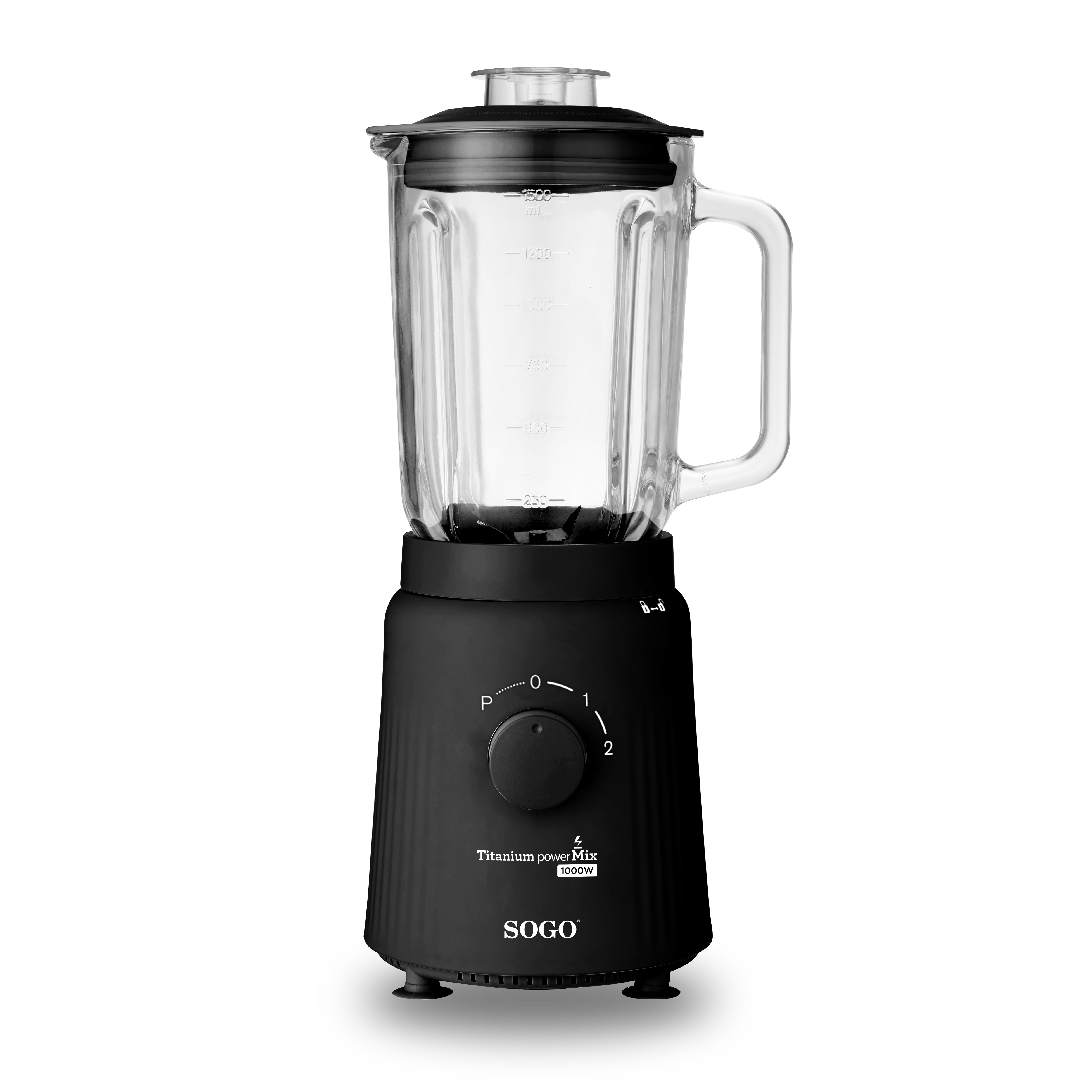 Frullatore con Bicchiere in Vetro  Funzione Pulse e Tritaghiaccio 1000W  Nero Opaco