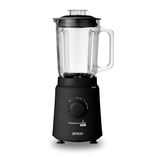 Frullatore con Bicchiere in Vetro  Funzione Pulse e Tritaghiaccio 1000W  Nero Opaco