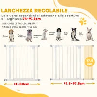 Cancelletto per Cani Estensibile con Montaggio a Pressione e Chiusura Automatica Altezza 76.2cm, Bianco