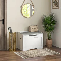 Panca Contenitore da 103L Multifunzione in Legno con Cuscino in Tessuto, 75x40x56cm, Bianco