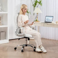 Sedia da Scrivania Girevole con Altezza Regolabile Braccioli Schienale Curvo Funzione di Basculante Bianco