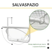 Tavolino da Ringhiera Pieghevole con 3 Altezze Regolabili in Metallo, 60x45x50cm, Bianco
