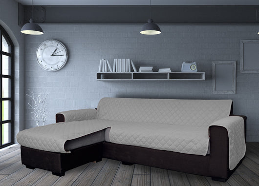 Copridivano Con Penisola Antimacchia Trapuntato Modello Star Colore Grigio Chiaro - 240cm - Grigio Chiaro